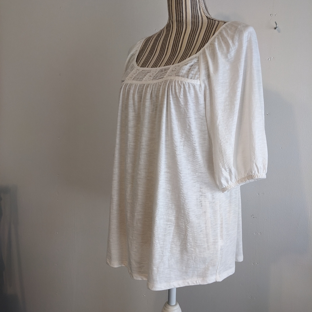 Knox Rose White Crochet Yoke Peasant Top - Picture 3 of 13